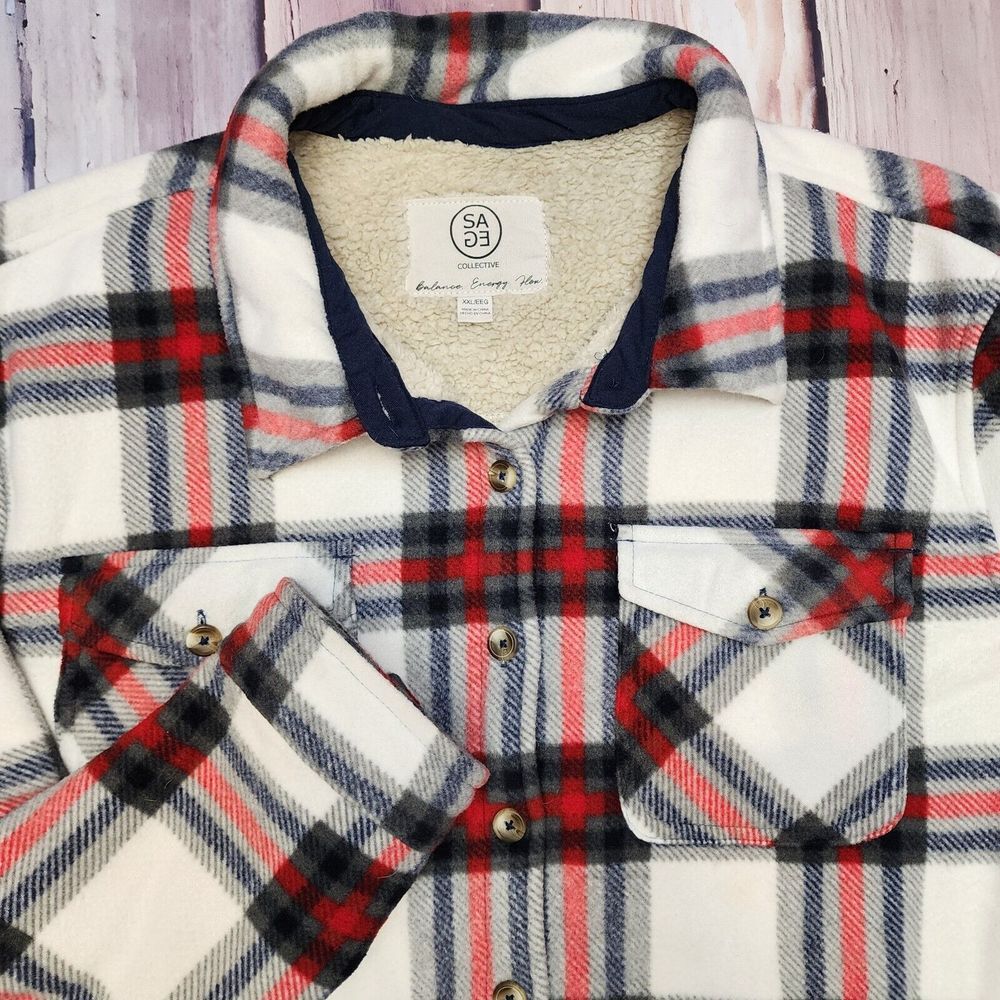 Sage‎ Collective Ladies Shirt Jacket Red Plaid Women's XXL Sherpa shacket